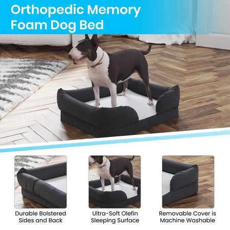 Flash Furniture Gray 25x20 Orthopedic Memory Foam Bolster Dog Bed AJ-ORTHO-00188-GY-GG